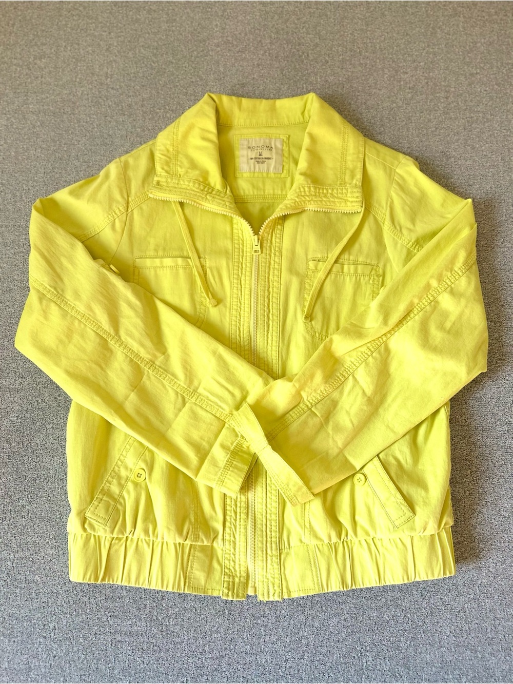 Sonoma Life + Style Yellow Cotton Stretch Utility Bomber Jacket Flaw Size M